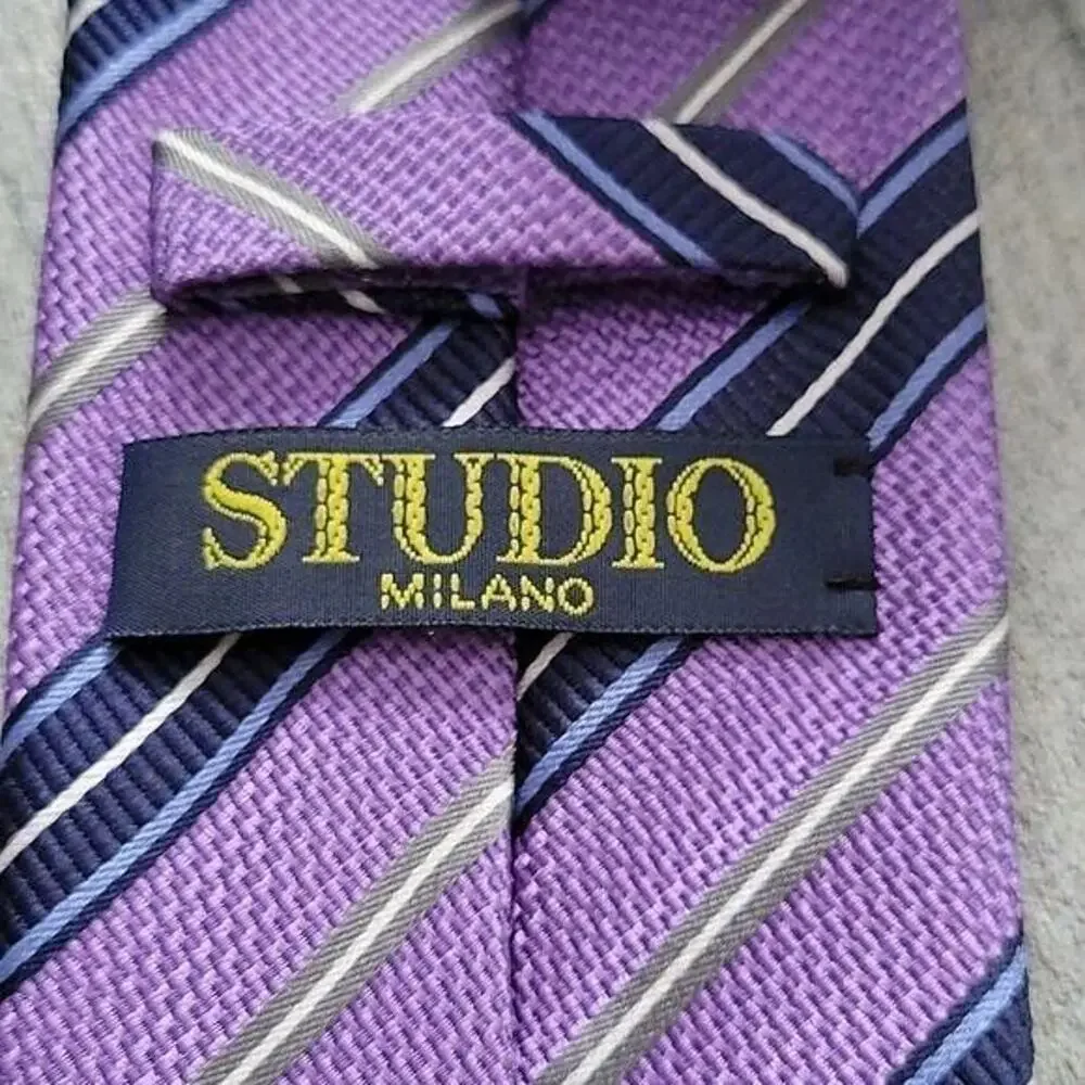 Studio Milano purple & navy striped 100% silk men's necktie